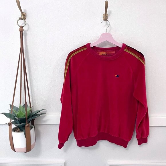 Aviator Nation Classic Velvet Relaxed Sweatshirt Red Size S - Picture 2 of 8